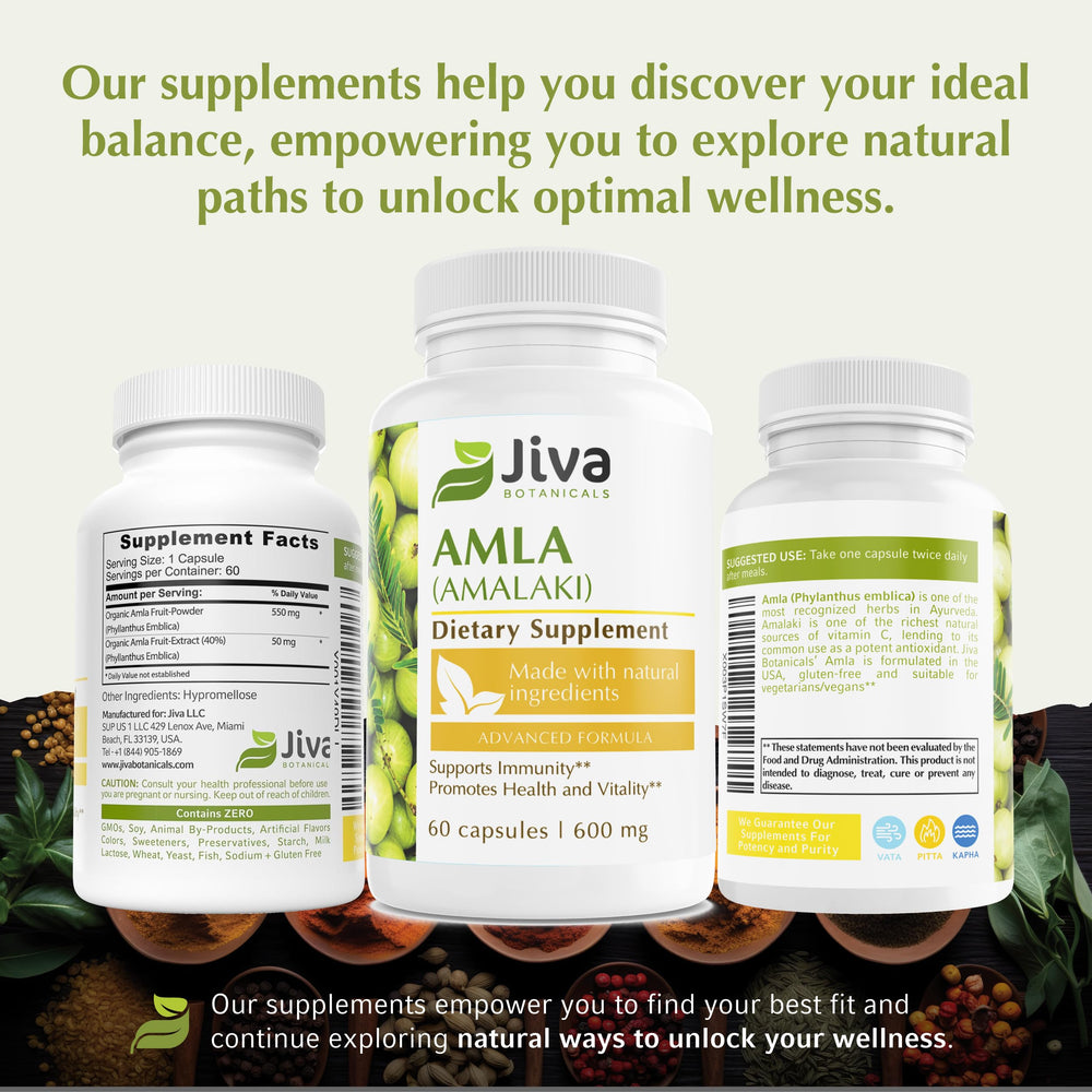 USA-made seal on Jiva Botanicals Amla capsules reassures production standards.