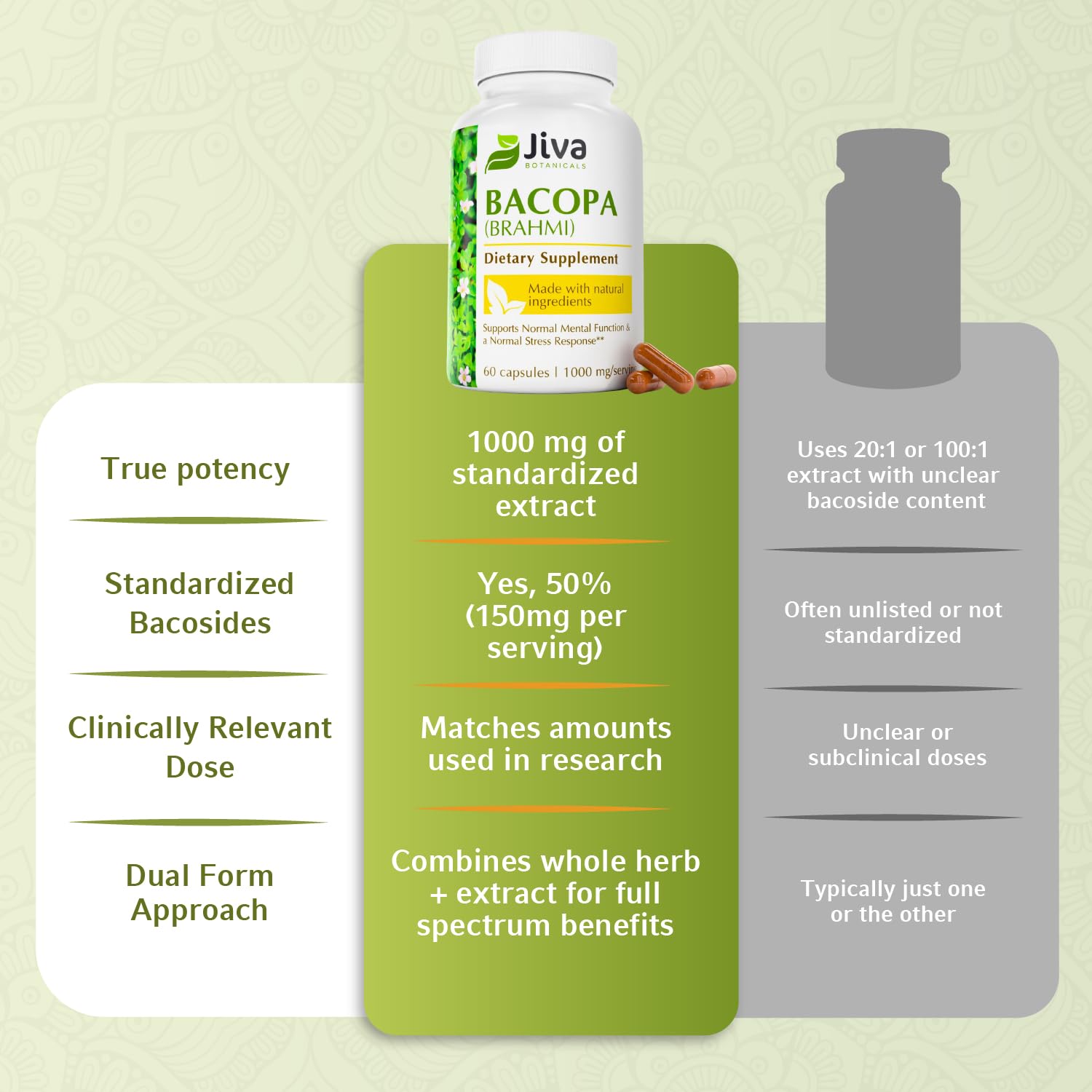 Jiva Botanicals Bacopa packaging box shows a modern, trustworthy design.