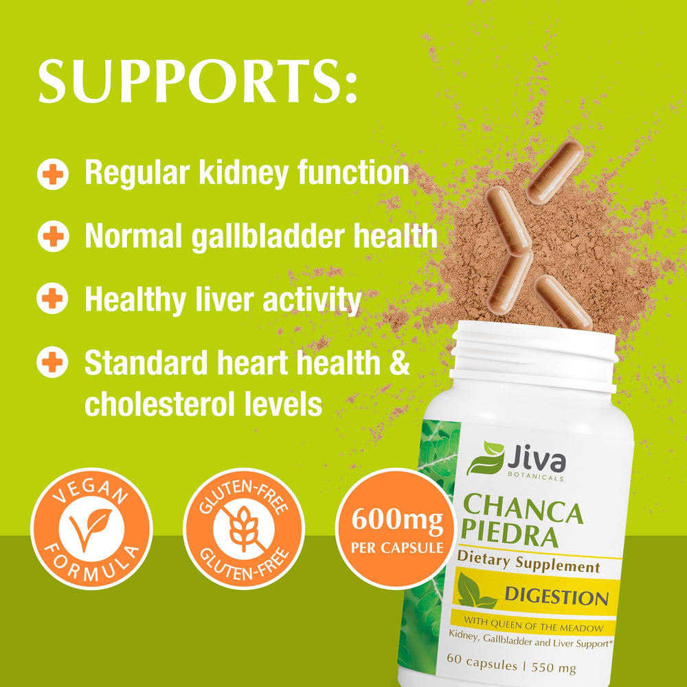 Jiva Botanicals Chanca Piedra capsules close-up highlighting daily dose