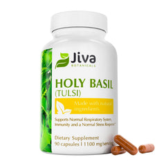 Jiva Botanicals Holy Basil capsules bottle for daily balance and calm moments.