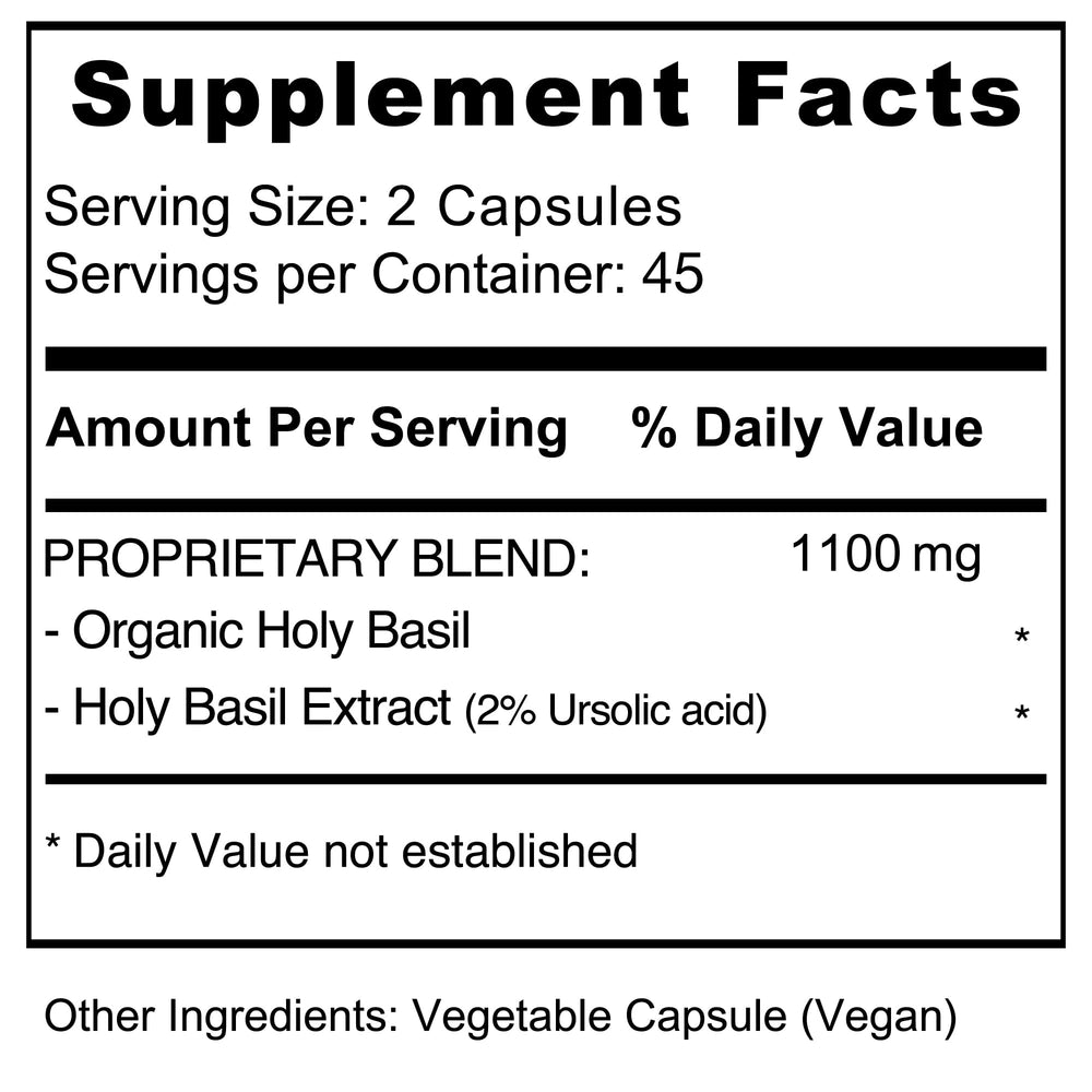 Jiva Botanicals Holy Basil usage scene with capsules and glass of water.