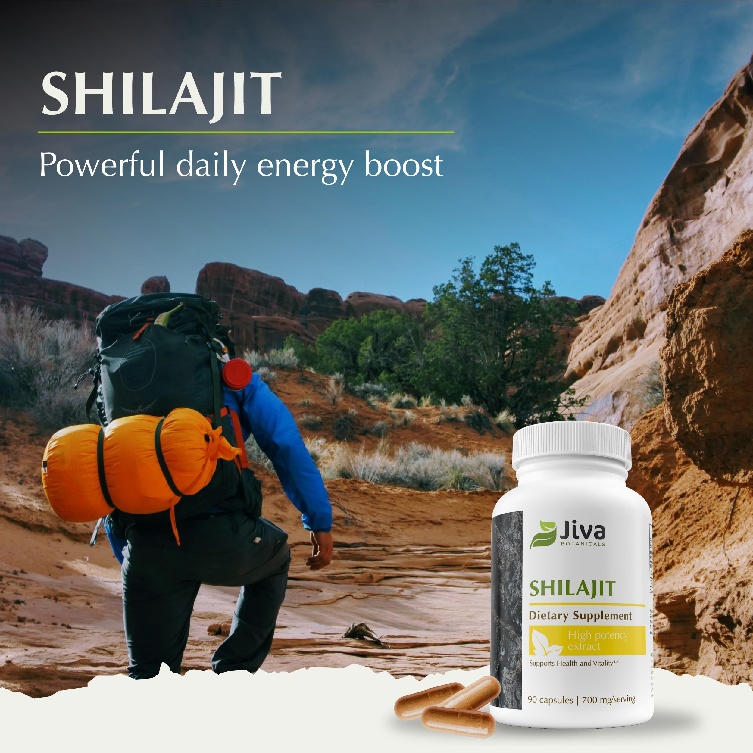 Shilajit capsules in jar with spoon for easy daily use