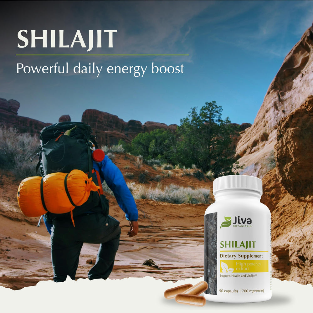 Shilajit capsules in jar with spoon for easy daily use