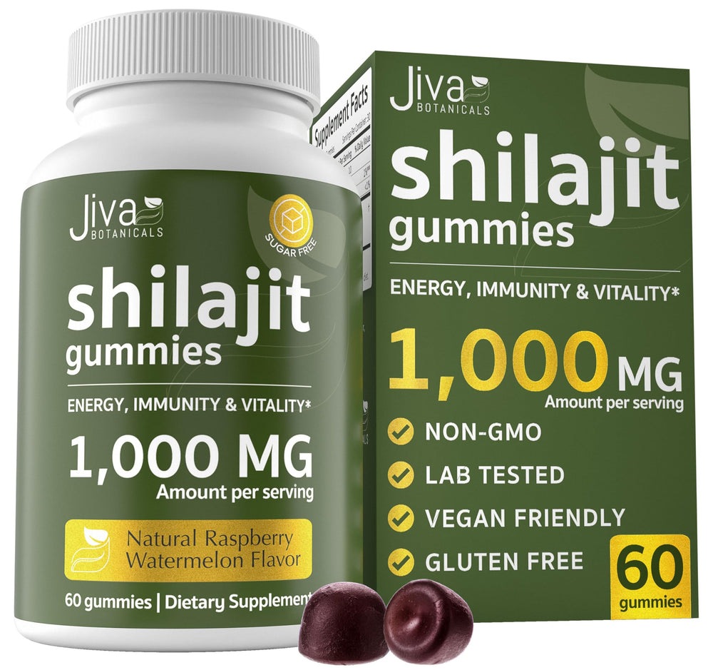 Jiva Botanicals Shilajit Gummies bottle front for daily vitality support