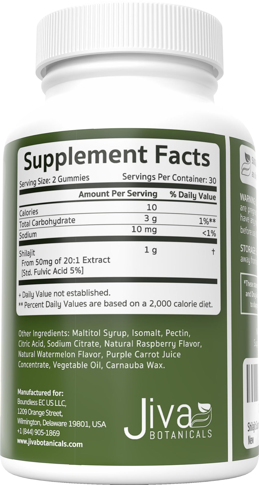 Sugar-free vegan label on Jiva Shilajit Gummies jar