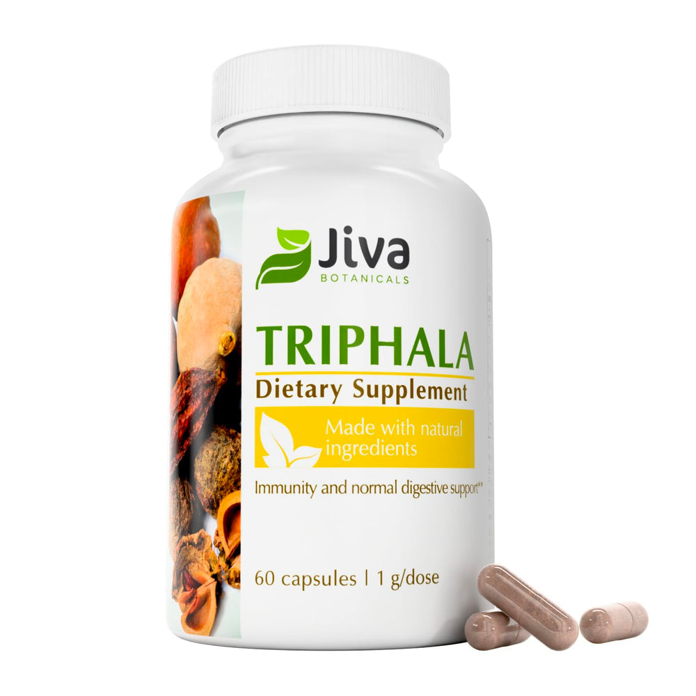 Jiva Botanicals Triphala capsule bottle ready for daily wellness and digestive alignment.