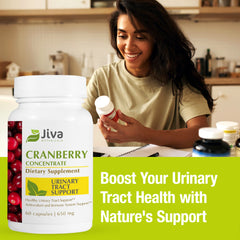 Cranberry powder extract capsule from Jiva Botanicals supports normal urinary health.
