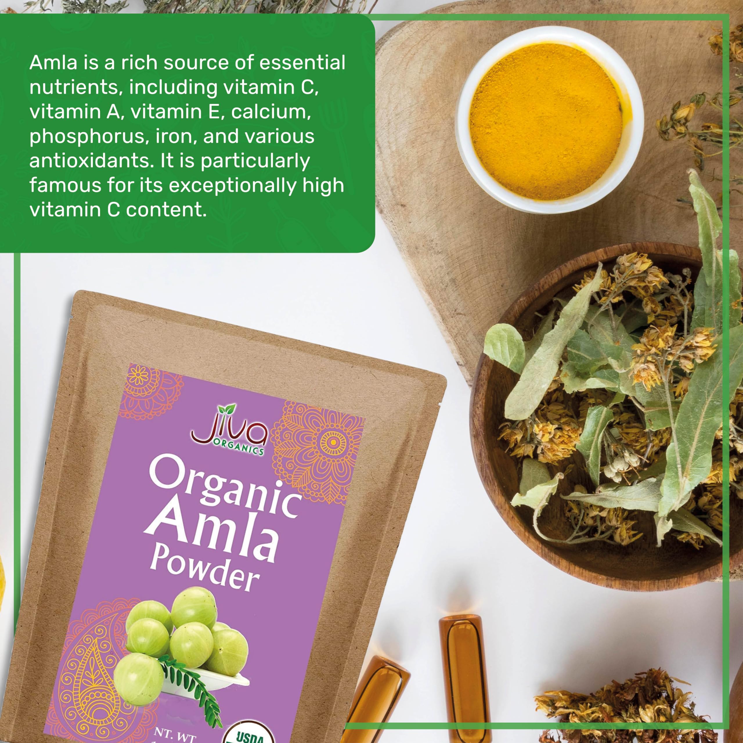 Amla powder in a glass shake highlights vitamin C-rich powder