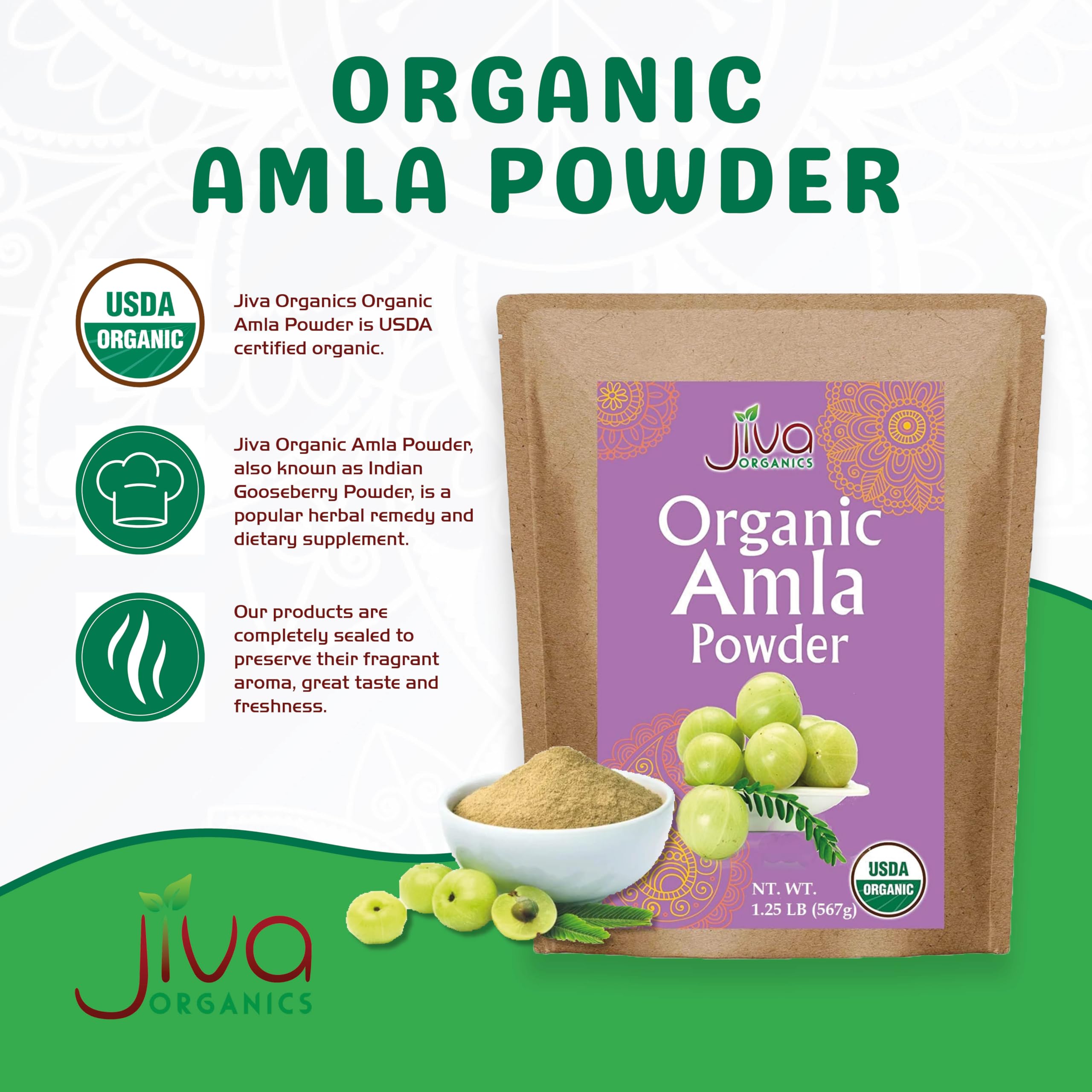 Serving scoop with amla powder for easy addition to shakes