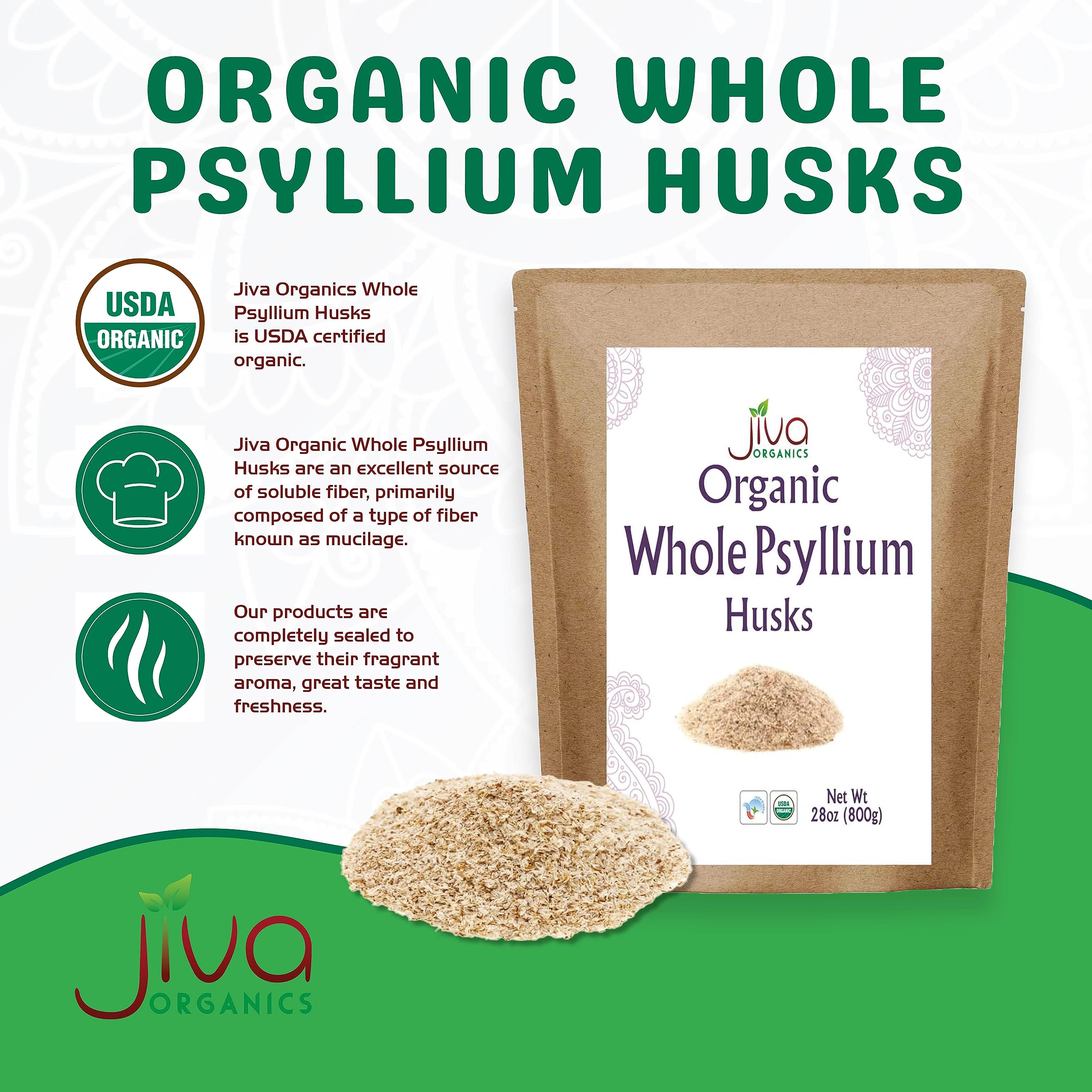 Jiva Organics psyllium husk measure spoon ready for precise fiber dosing