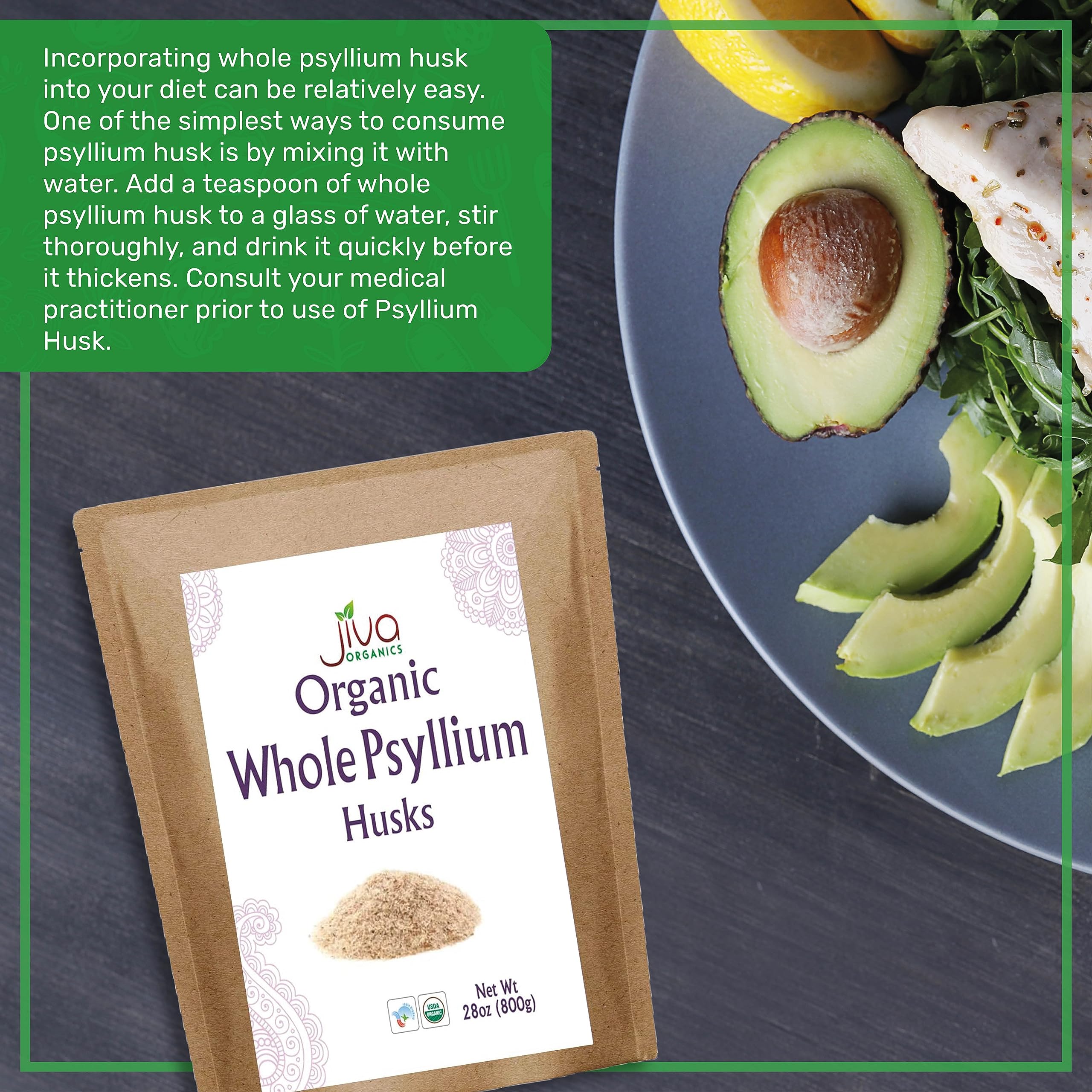 Jiva Organics psyllium husk being mixed with water for a smooth drink