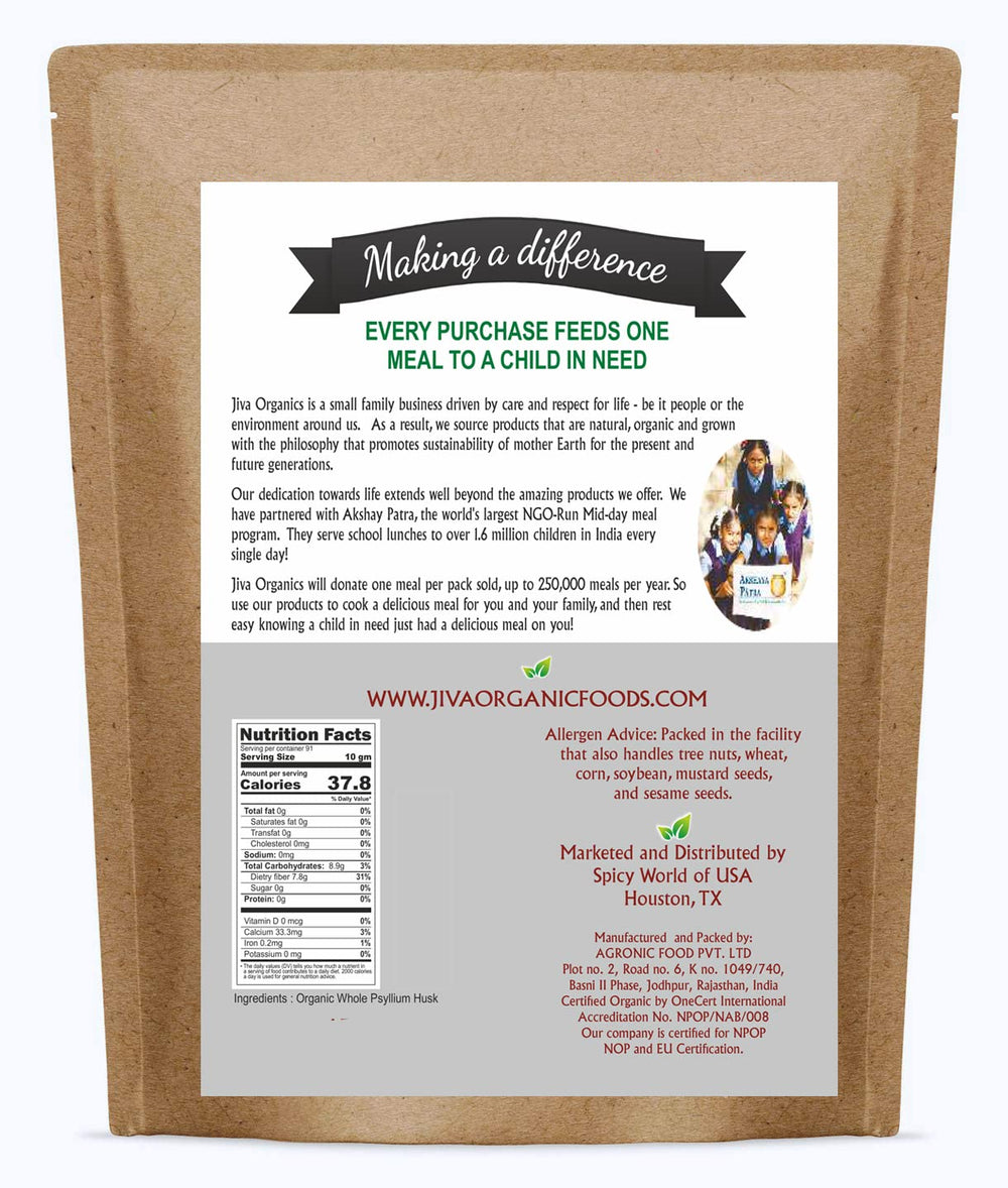 Jiva Organics psyllium husk ingredients highlight Non-GMO and vegan