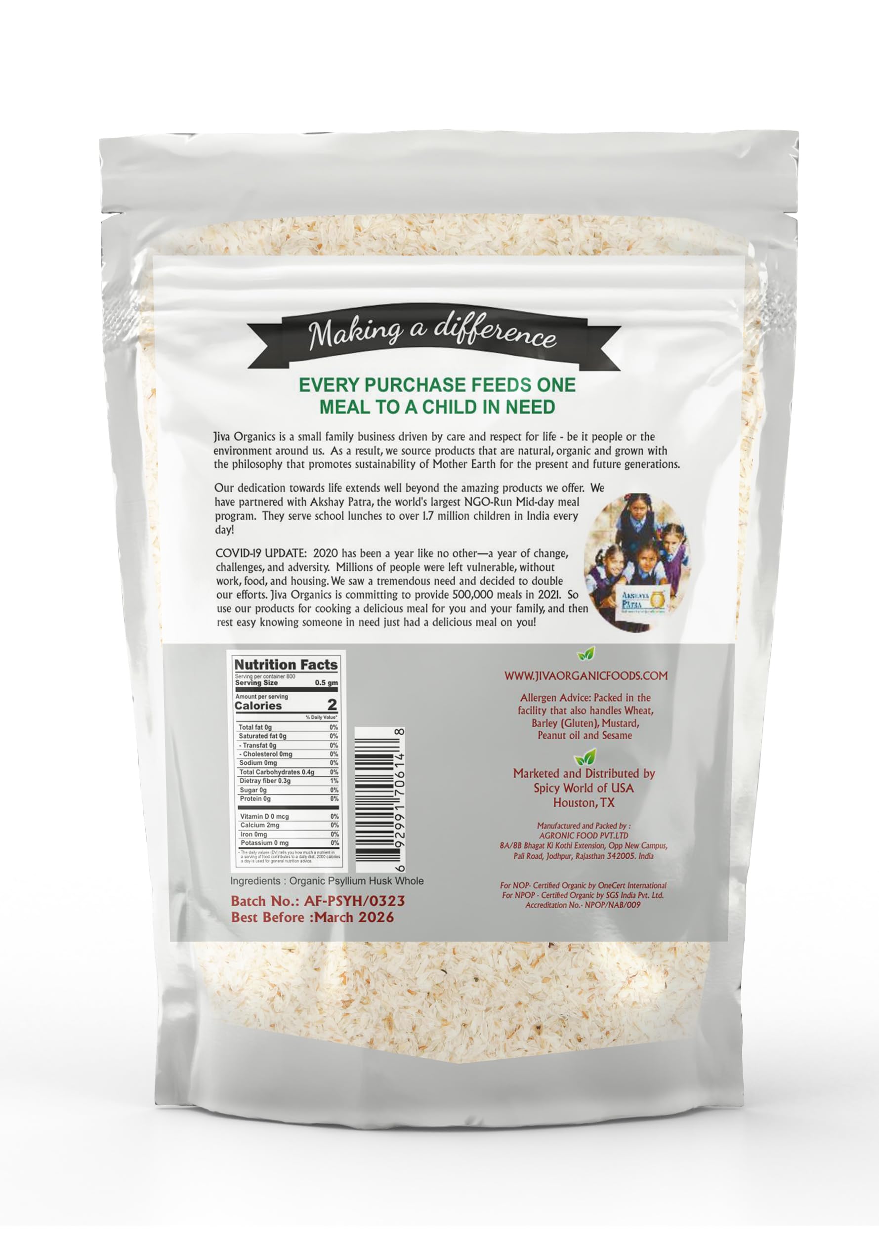 Jiva Organics psyllium husk liquid mix—stirs easily into 12 oz beverages for a smooth texture