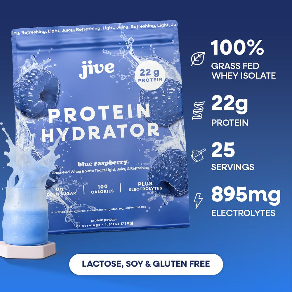 Jive Clear Protein Blue Raspberry glass pour shows quick mix and no chalk
