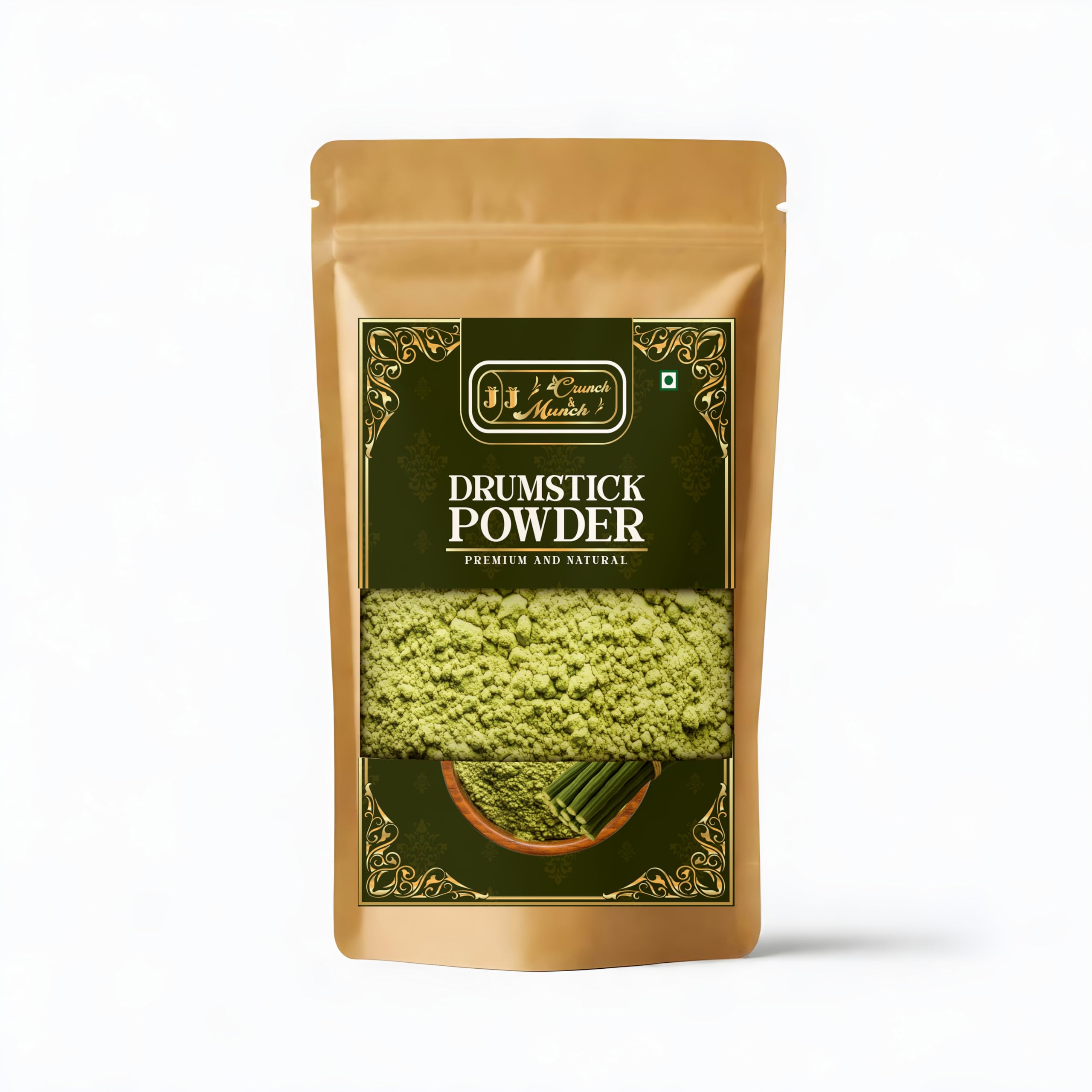 JJ Crunch N Munch drumstick powder in green packaging boosts premium flavor.