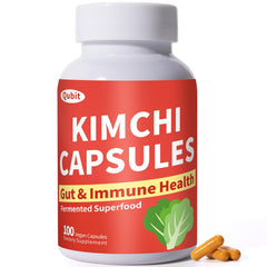 Jkrova Kimchi Capsules bottle on shelf, supporting gut health with vegan probiotics.