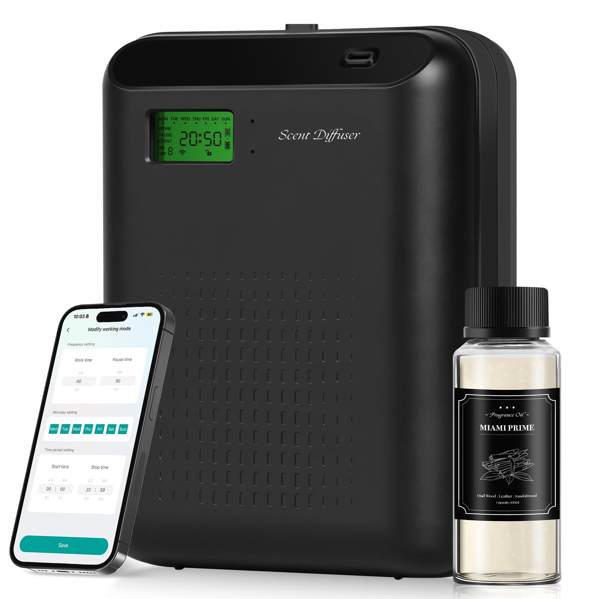 JM-X2 Pro scent air machine with a 100ml oil bottle delivering hotel-style fragrance at home