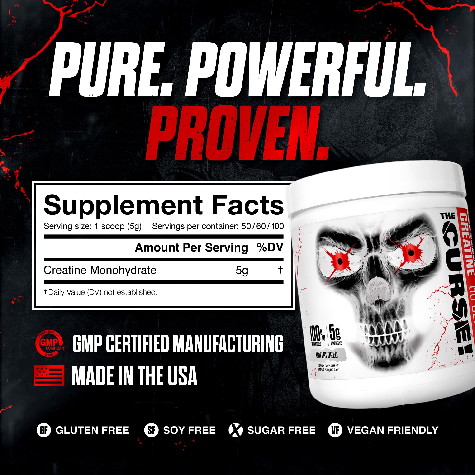 JNX SPORTS Creatine Monohydrate bottle label with unflavored formula