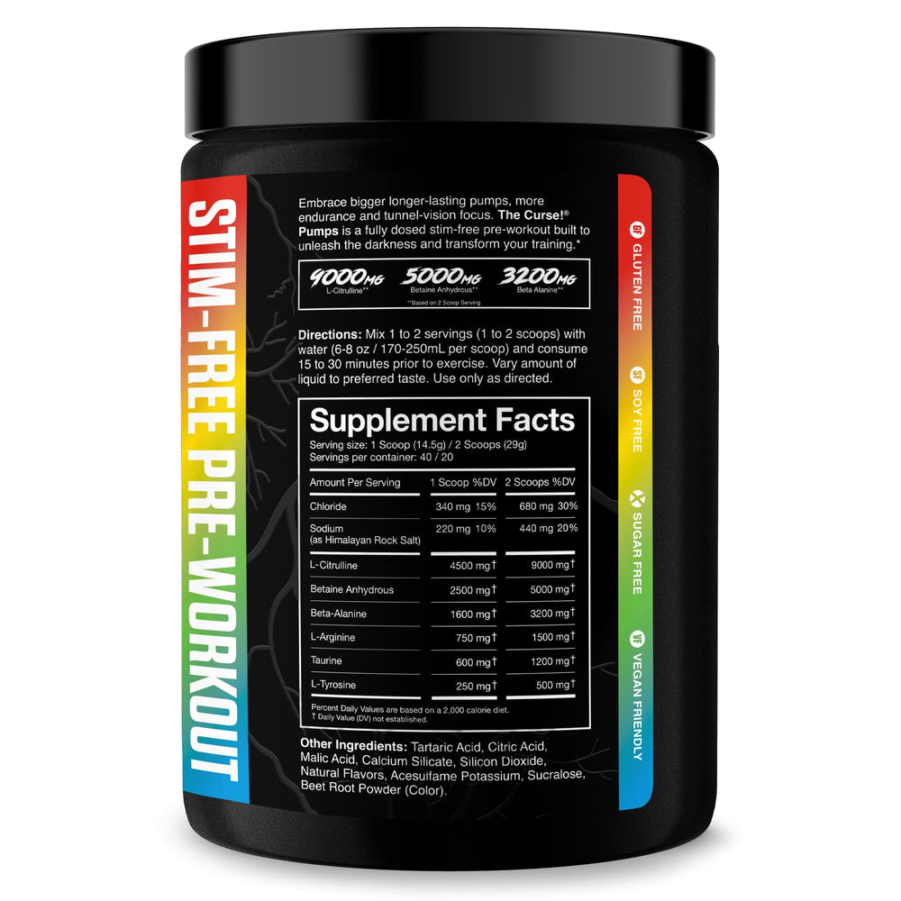 JNX Sports The Curse! Pump front label highlights stimulant-free design for evening training