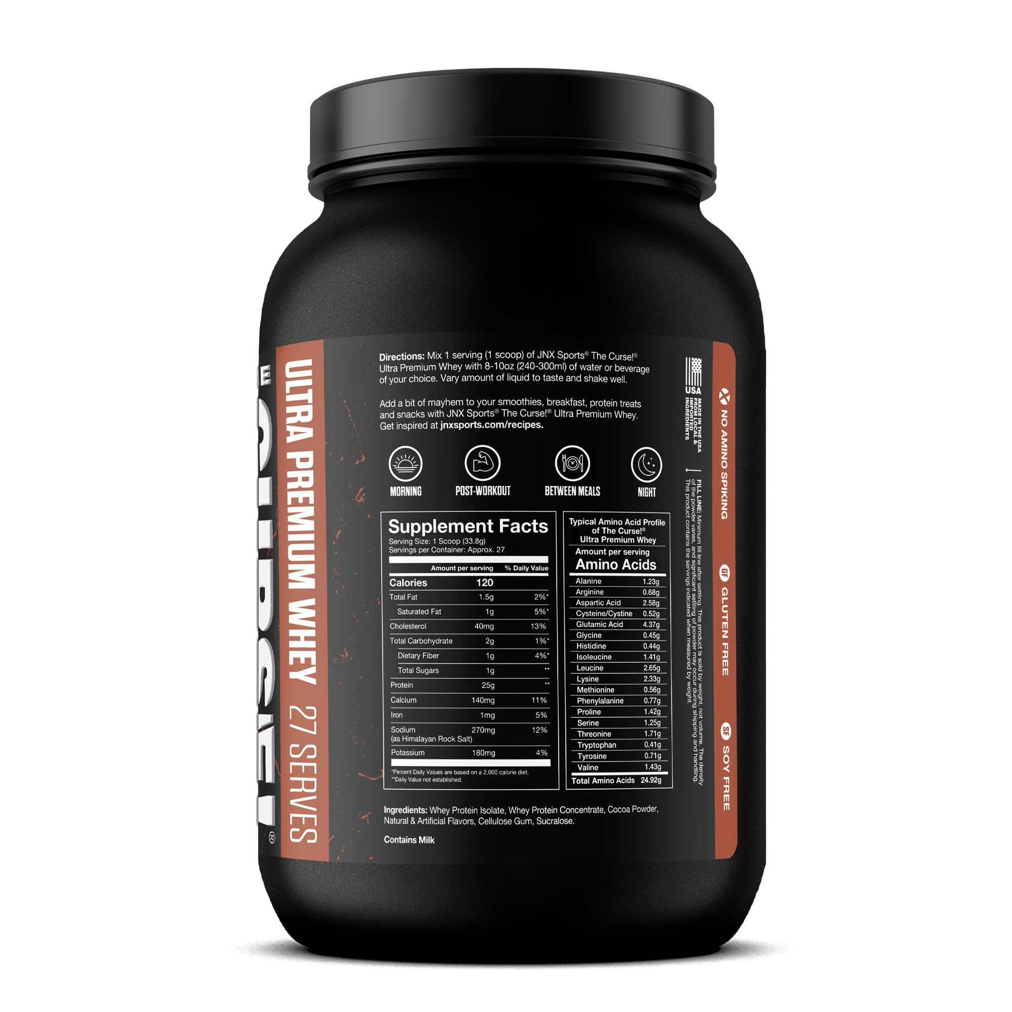 JNX Sports The Curse! Vanilla Bean whey tub highlights versatile protein for shakes and baking