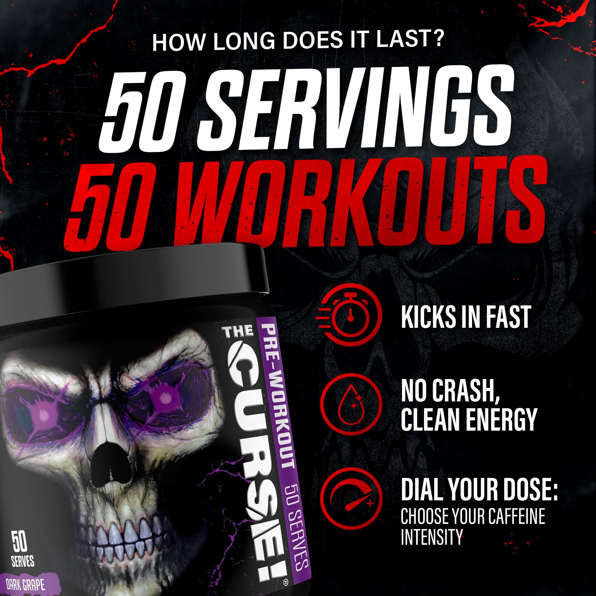 The Curse! scoop in hand for quick, focused pre-workout mixing.
