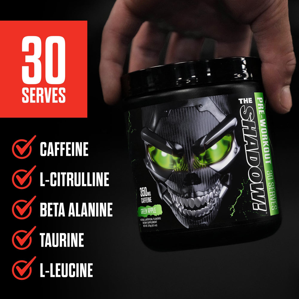 JNX SPORTS The Shadow nutrition facts panel hints at stimulant and amino portions.