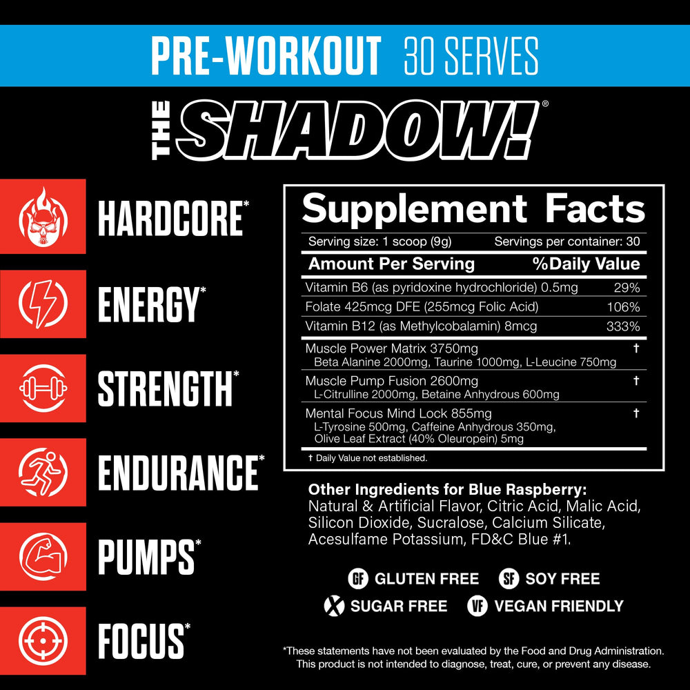JNX SPORTS The Shadow tub back lists ingredients supporting energy and endurance.