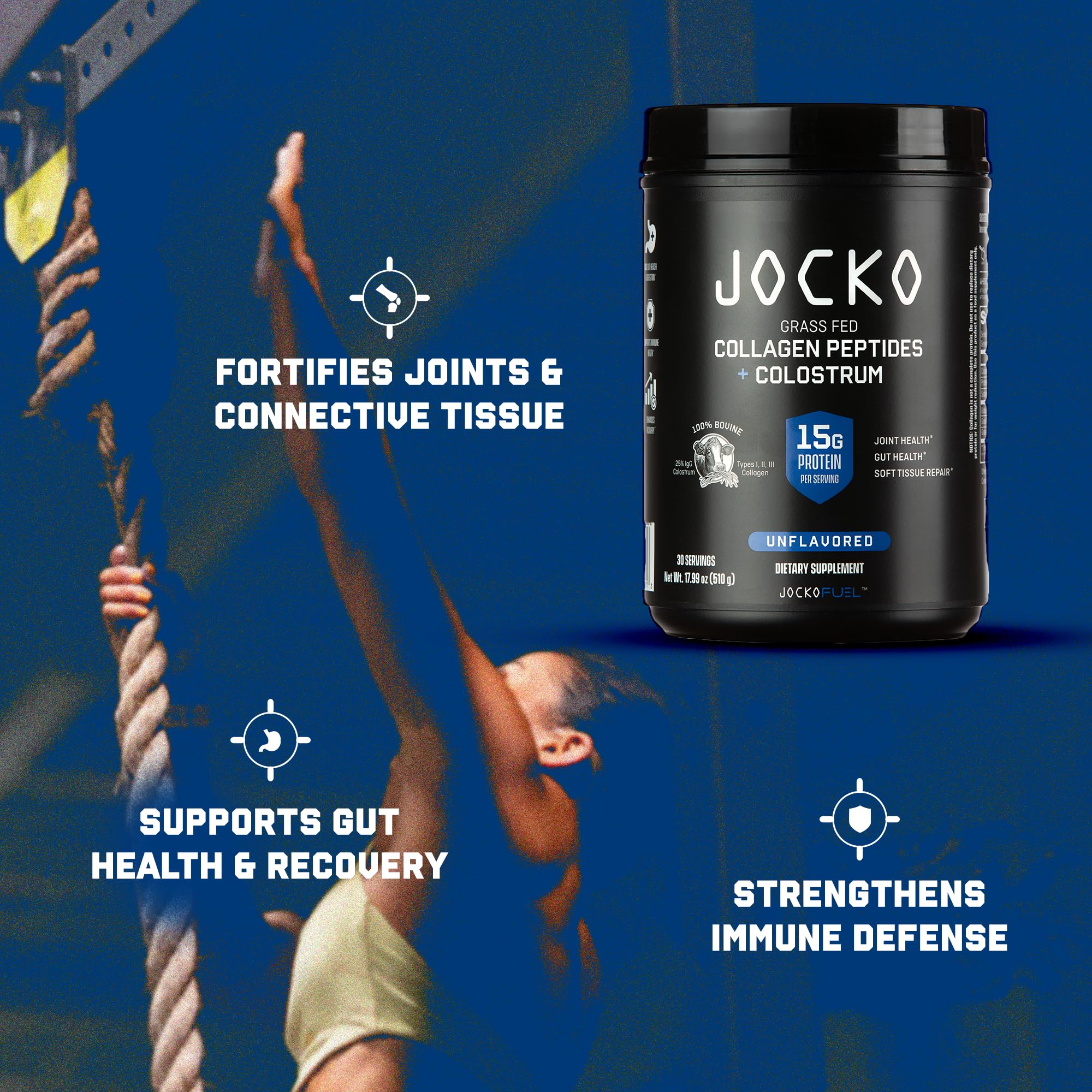 Jocko Fuel Collagen Colostrum powder added to coffee for daily routine.