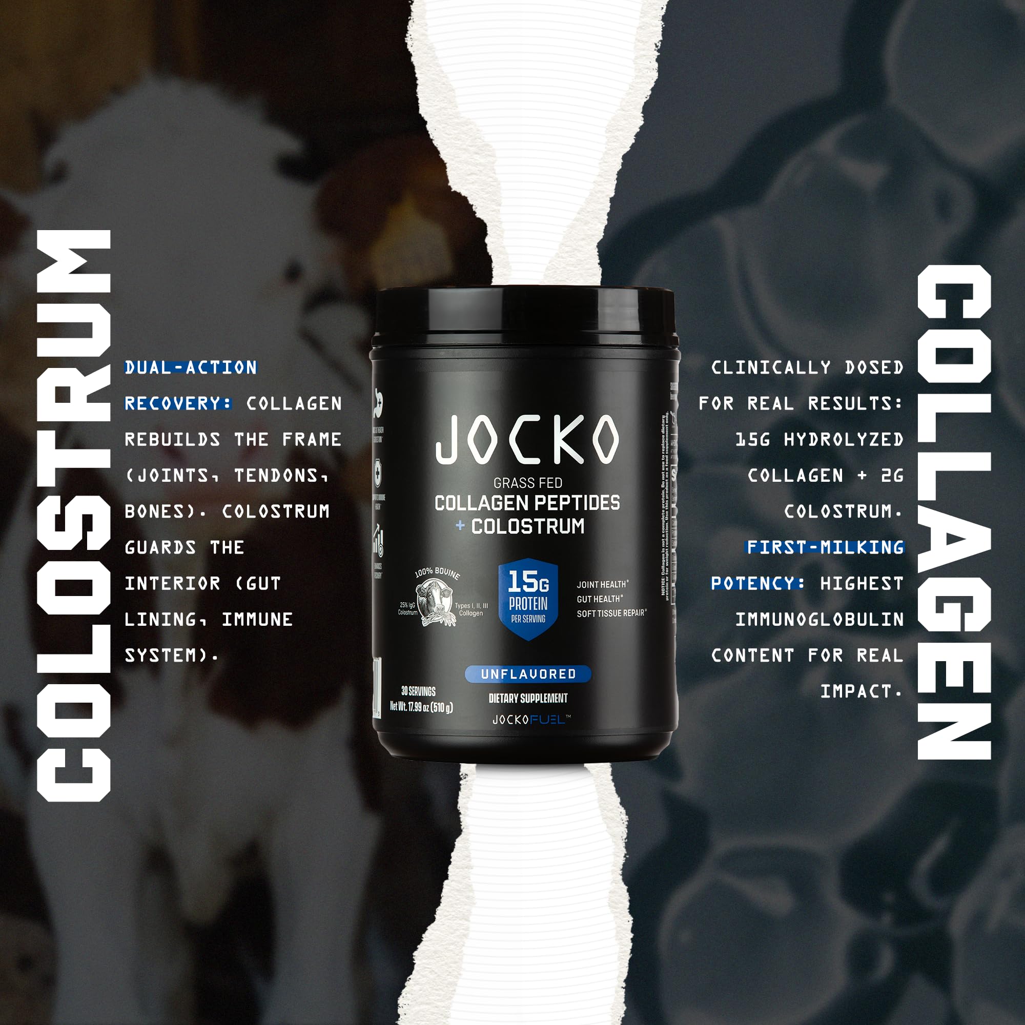 Jocko Fuel Collagen Colostrum mixed into smoothie supports daily resilience.
