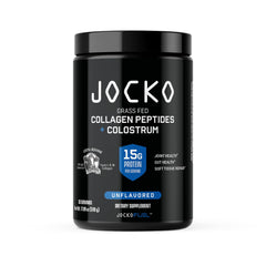 Jocko Fuel Collagen Colostrum tub label supports joints and gut health.