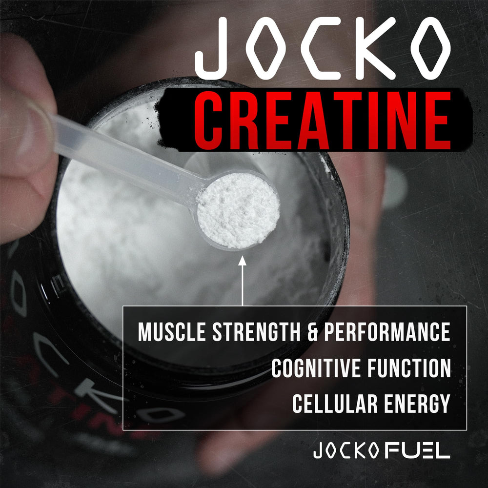 16 oz jar label visible for Jocko Fuel Creatine Monohydrate powder.