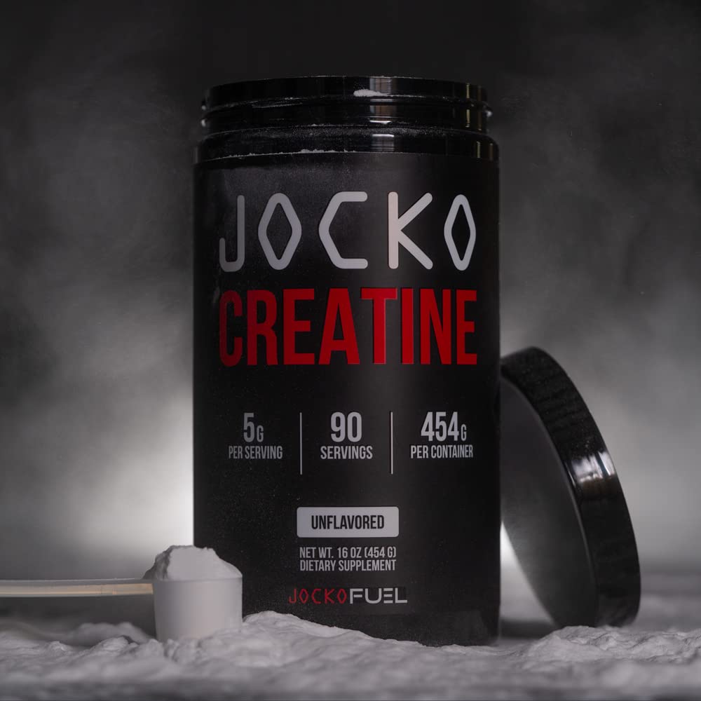 Scoop of Jocko Fuel Creatine Monohydrate ready to blend into liquid.