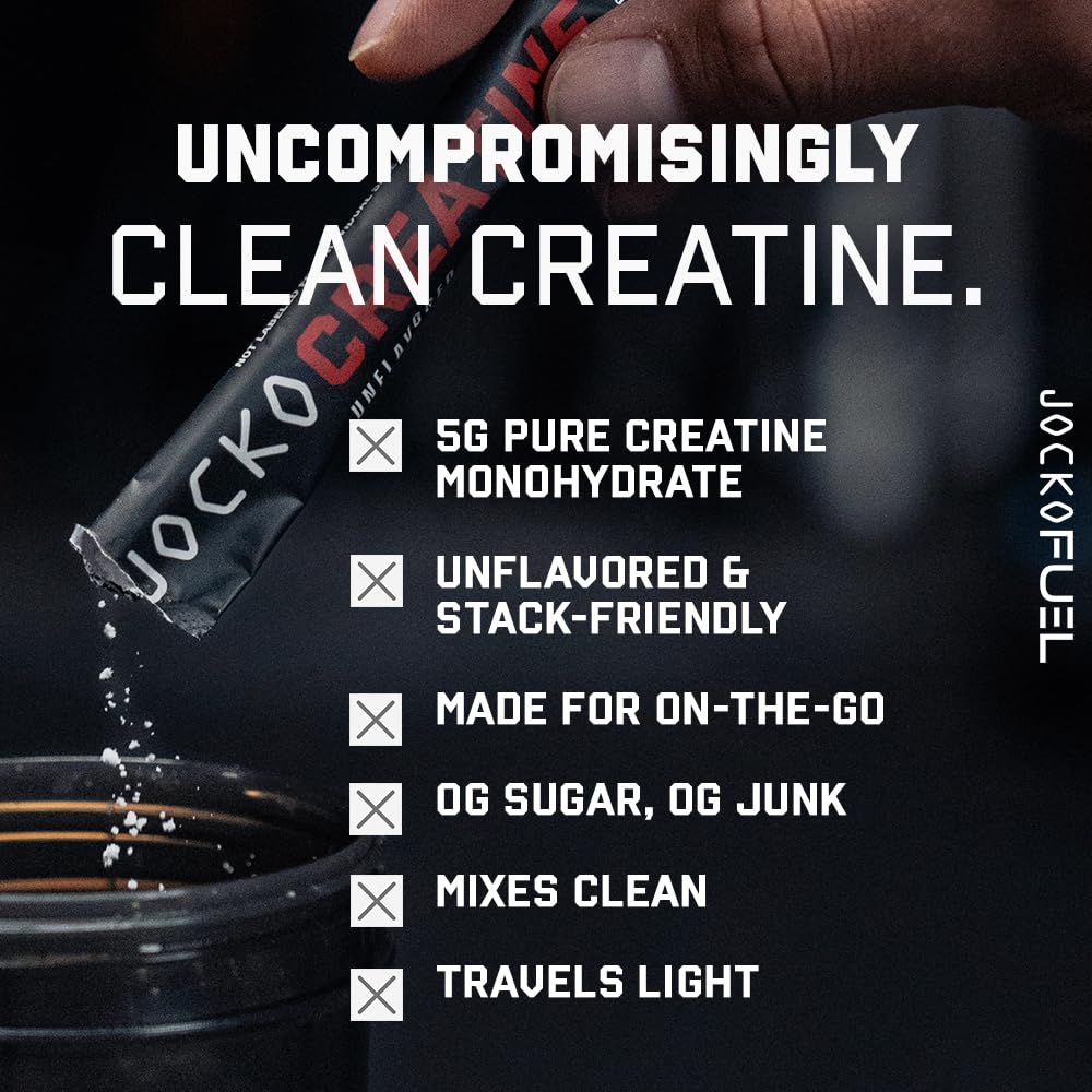 Jocko Fuel Creatine Stick Packs unflavored powder ready to blend in beverages