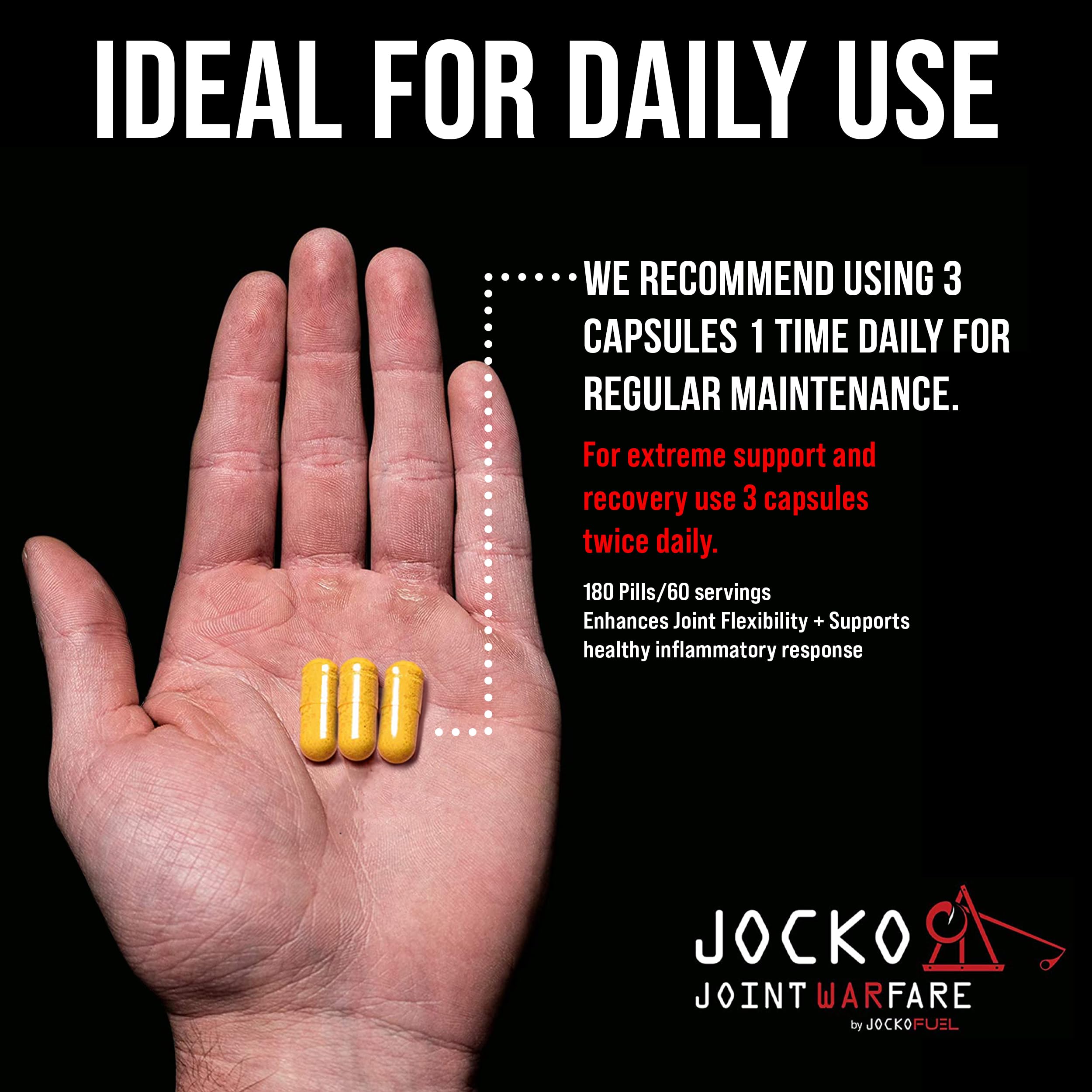Jocko Fuel daily dosage scene showing a 3-capsule serving.