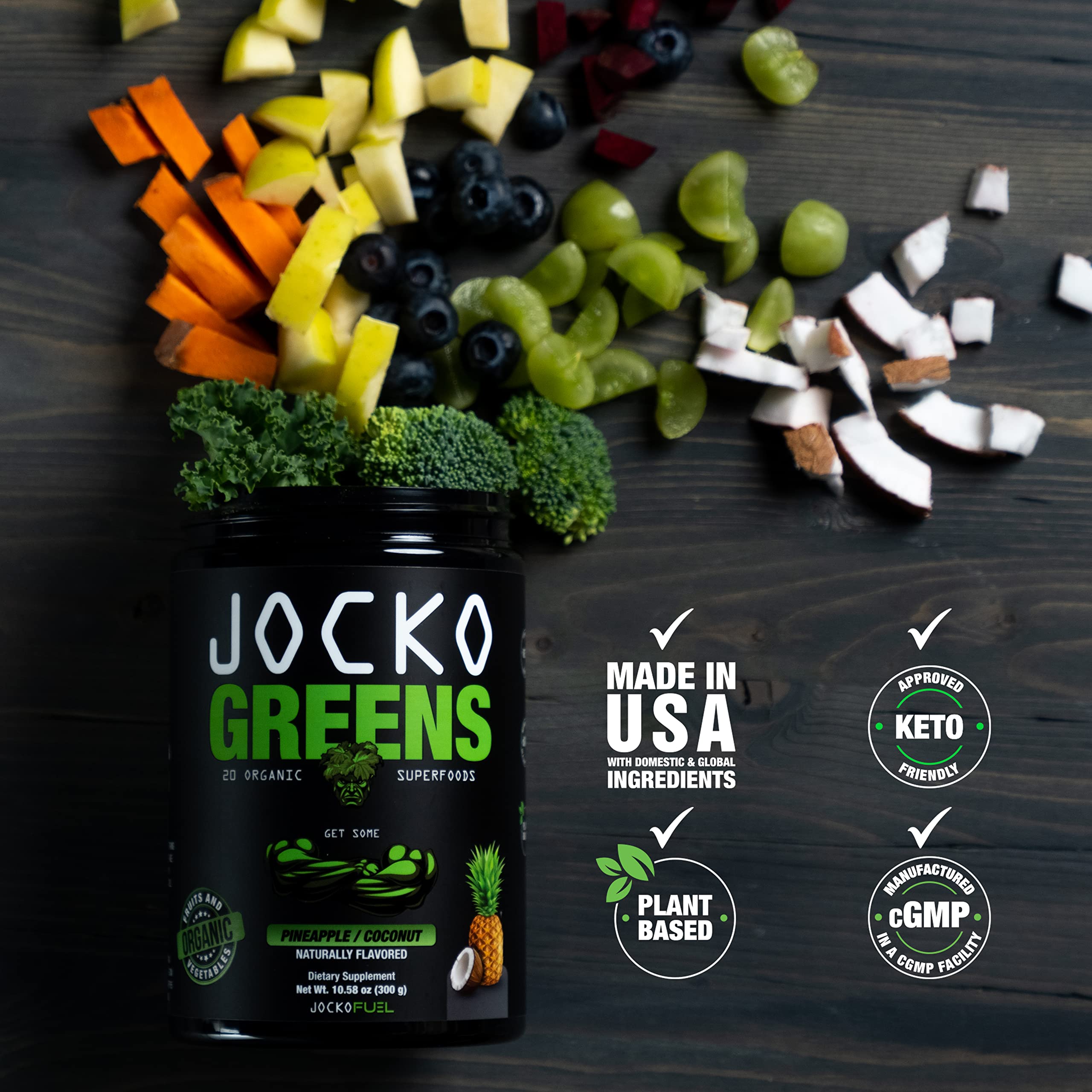 Jocko Fuel Daily Greens glass with mixed powder for hydration and digestion
