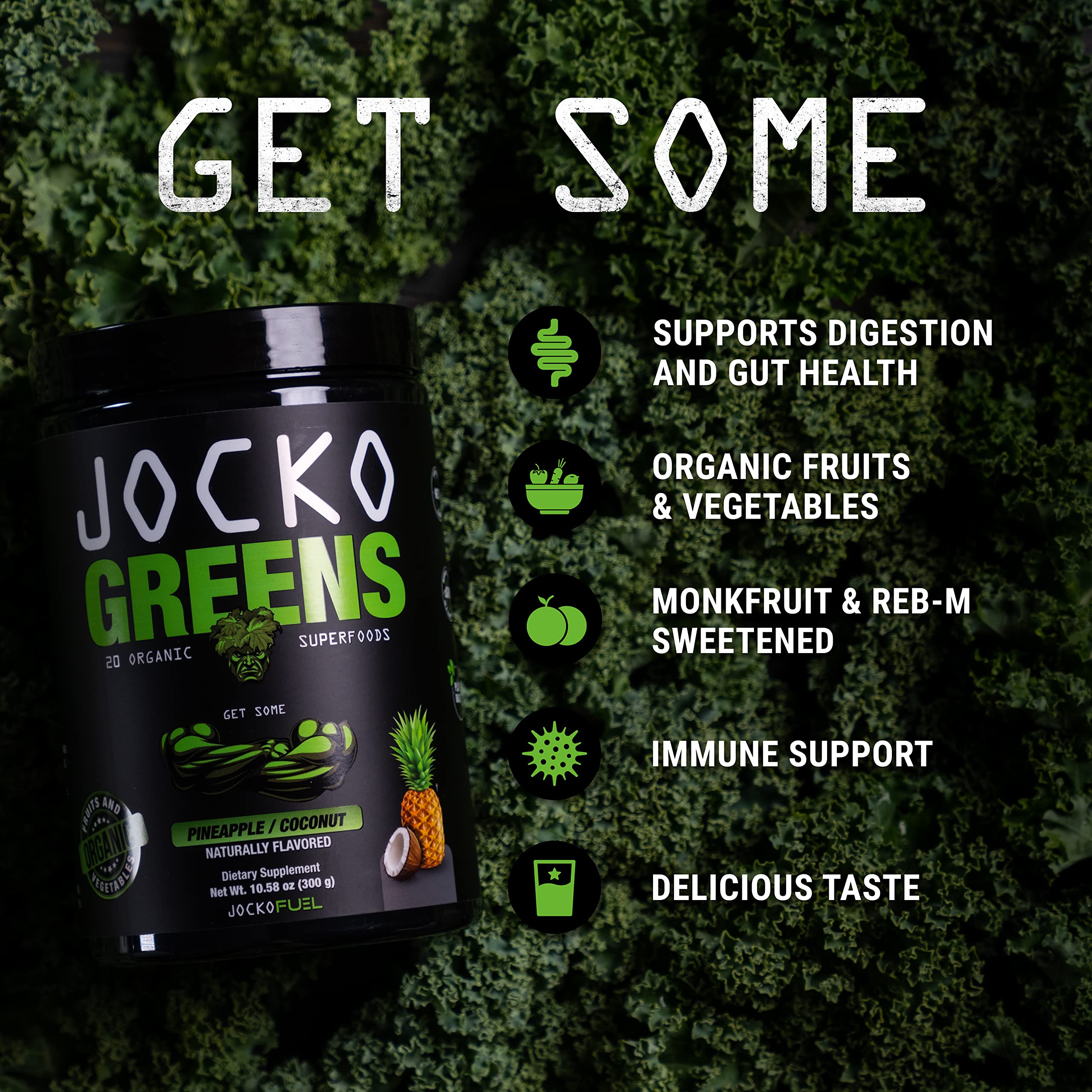 Jocko Fuel Daily Greens ingredients image featuring spirulina and chlorella