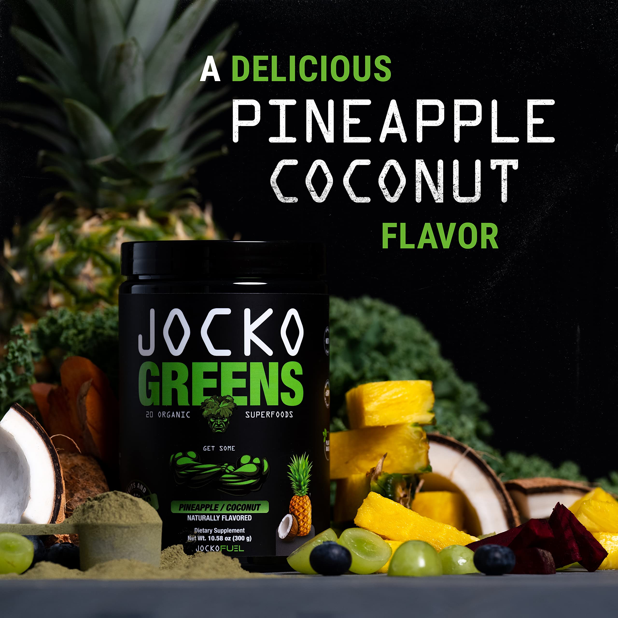 Jocko Fuel Daily Greens pour in water hinting at pina colada flavor