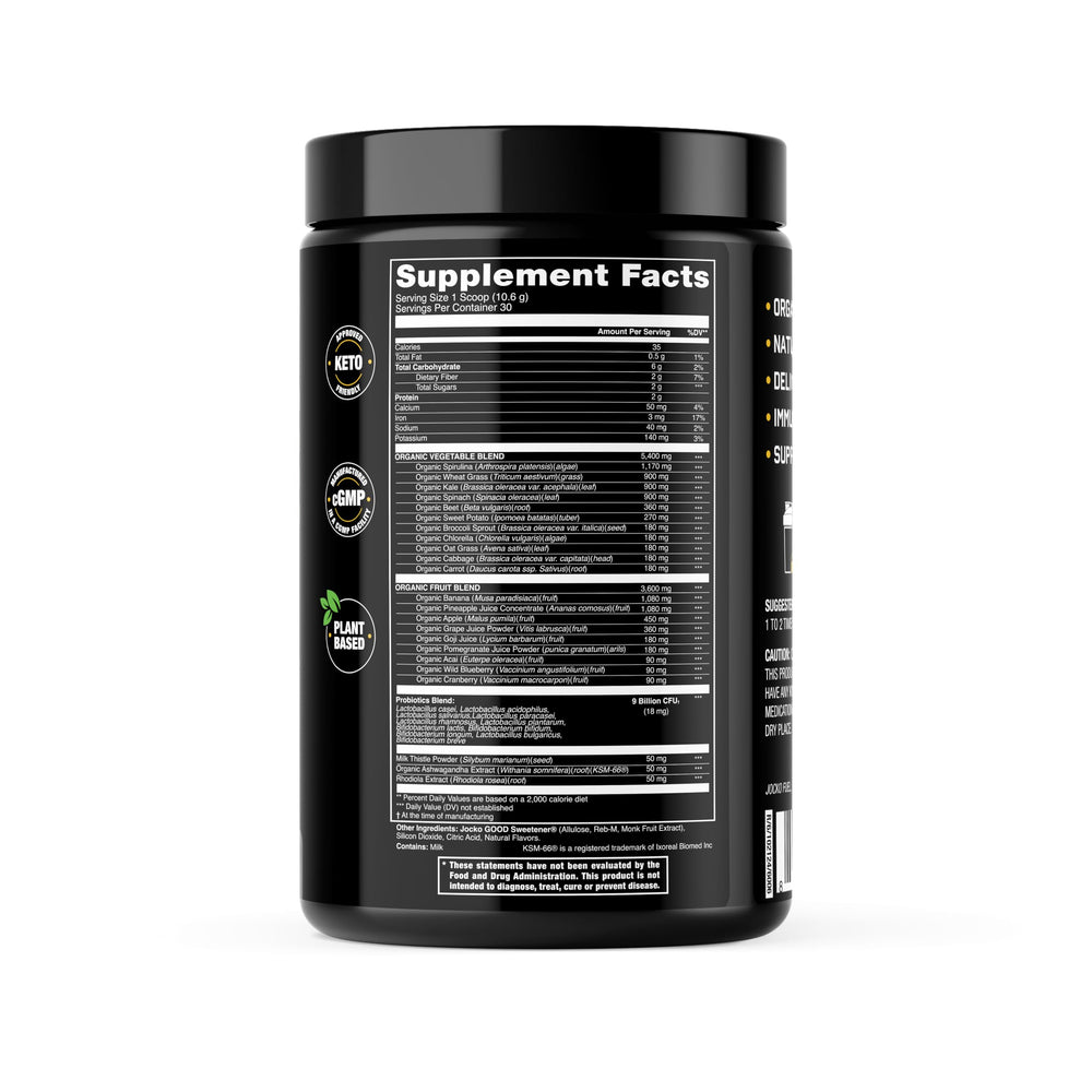 Jocko Fuel Daily Greens scoop showing serving size for daily nutrition