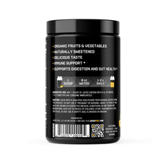 Jocko Fuel Daily Greens tub side panel with transparent ingredient list