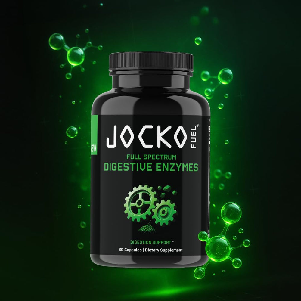 Jocko Fuel Digestive Enzymes vegan-friendly label highlights plant-based digestion support.