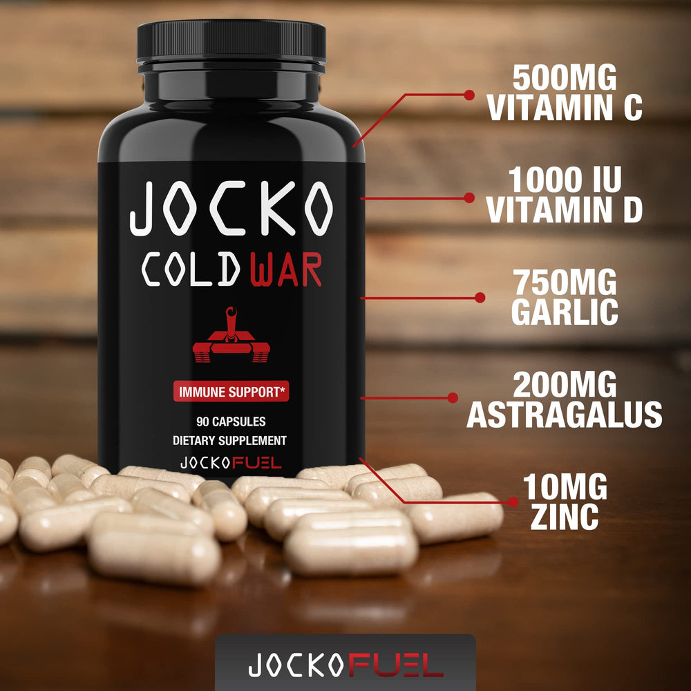 Jocko Fuel aged garlic extract capsule label emphasizes natural antioxidant support.