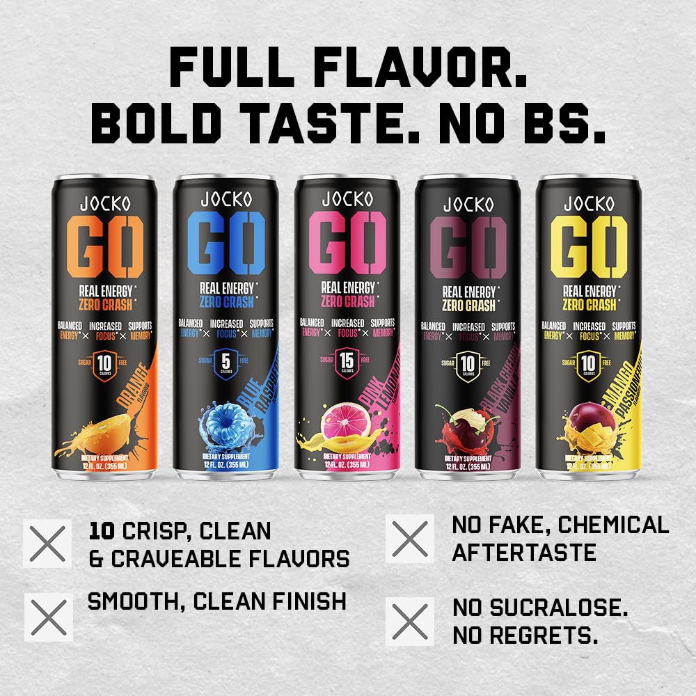 Jocko GO Nitro Pop glass with ice conveys crisp, sugar-free lift.