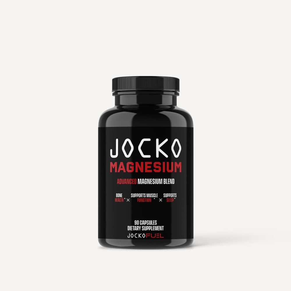 Jocko Fuel Magnesium Complex bottle label highlights ingredients for easy daily use and recovery support.