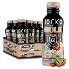 Jocko Fuel Mö lk bottle front label highlights grass-fed protein blend.
