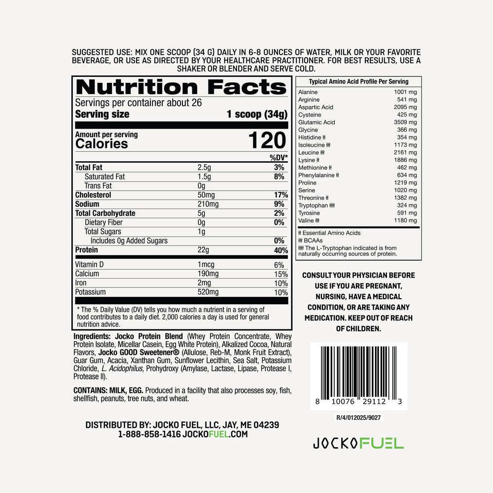Jocko Fuel Mölk label close-up highlighting monk fruit blend and low sugar
