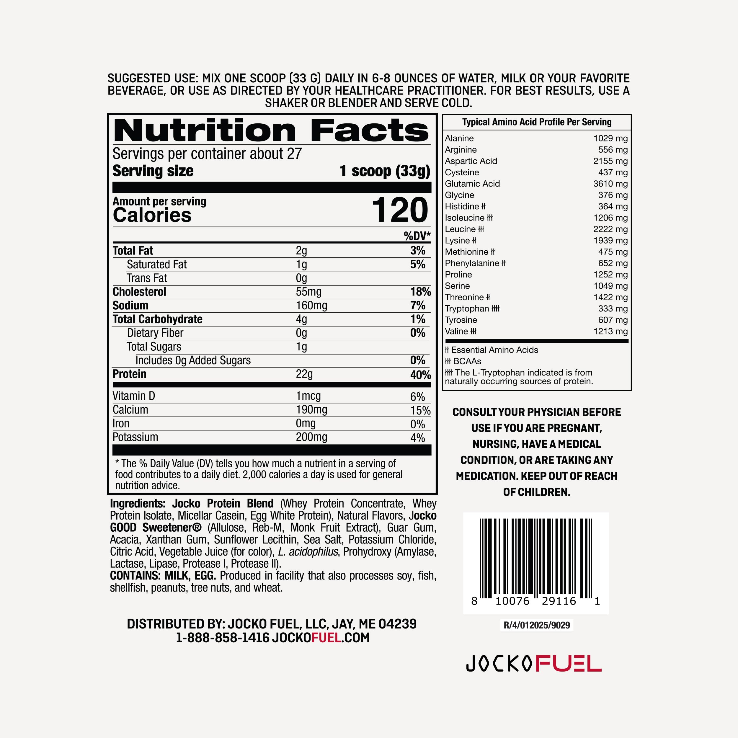 Jocko Fuel Mölk whey powder label highlights blend details for informed use