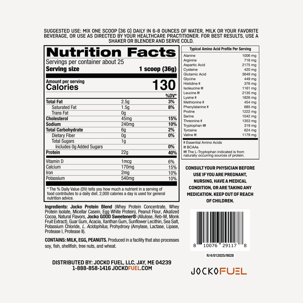 Packaging variation of Jocko Mölk whey protein powder showcases versatility.