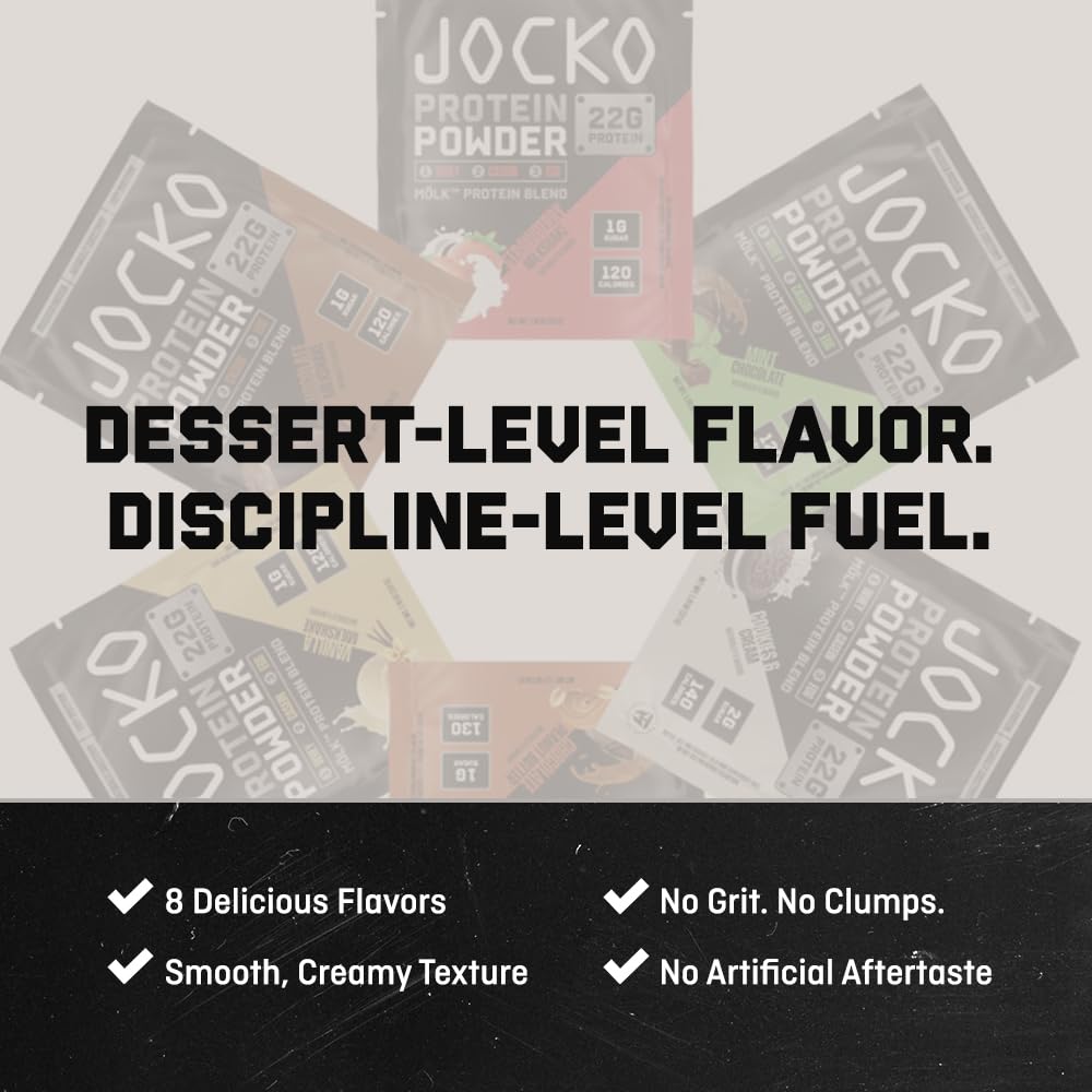 Jocko Fuel Molk label shows 28 servings in vanilla milkshake flavor.