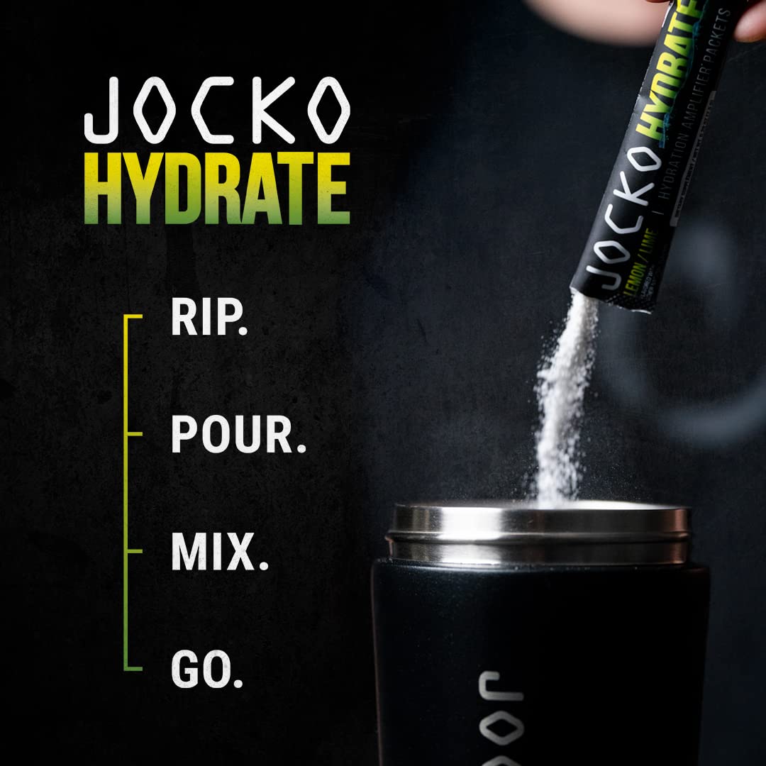 Jocko Fuel lemon-lime packaging shown with nutrition label for informed choices.