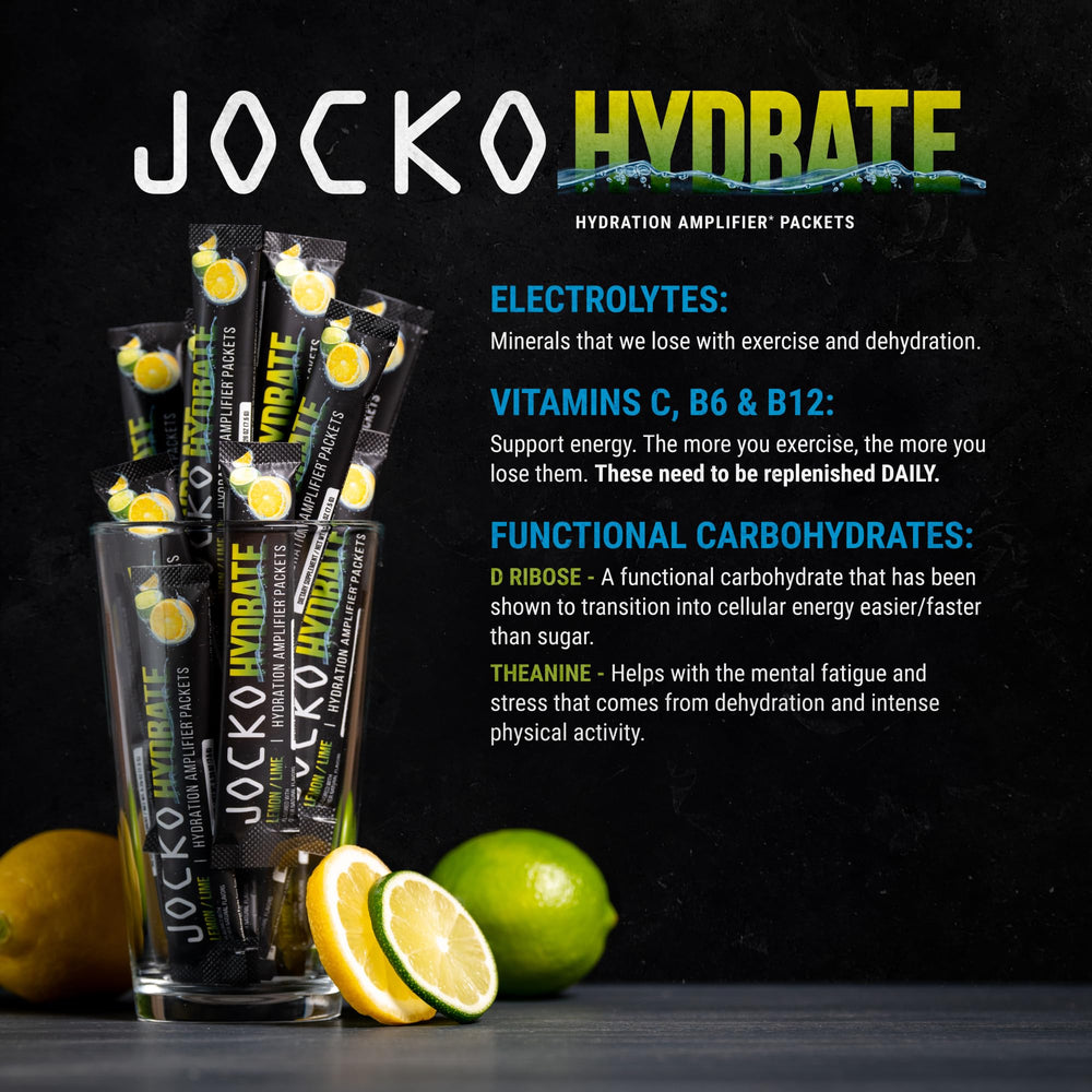 Jocko Fuel lemon-lime powder mixes quickly with water for efficient replenishment.